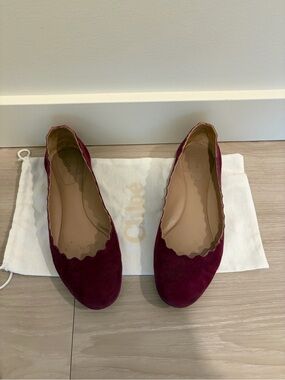 Chloe Purple Suede Scalloped Ballet Flats size 5